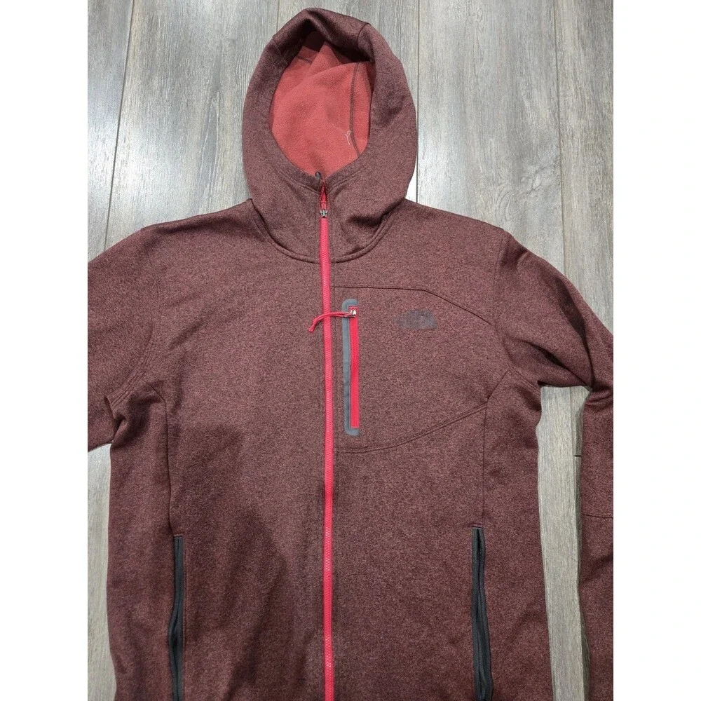 The North Face Mens M Burgundy Heather Full Zip Hooded Fleece Jacket